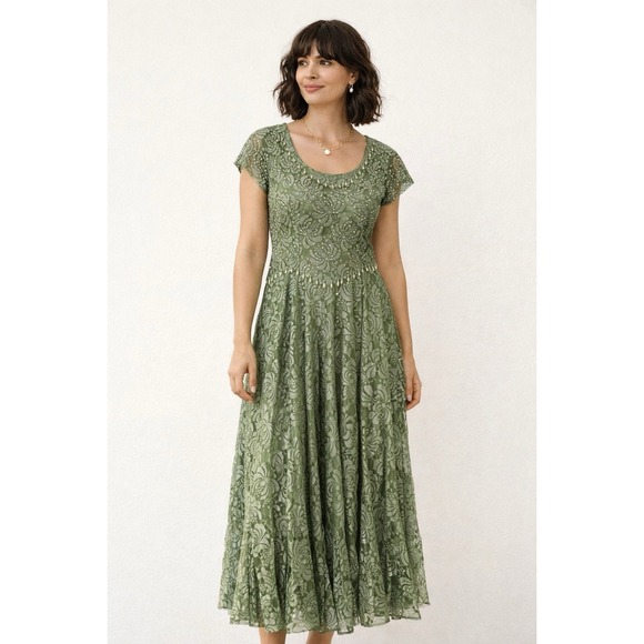 Vintage Dresses & Skirts - Vintage Dress Lace Drop Waist Beaded 20s Coquette Feminine Long Dairy Garden